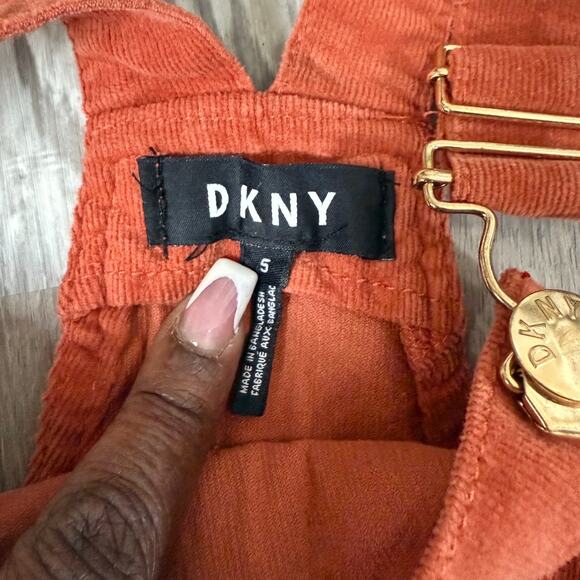DKNY Burnt Orange Corduroy Overalls Jumper Skirt Sleeveless Summer Girls Size 5 - Picture 6 of 9